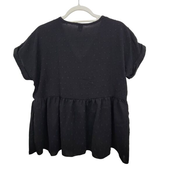 Shein Black Textured Dot Peplum Top Loose Flowy Size Small - Picture 2 of 6